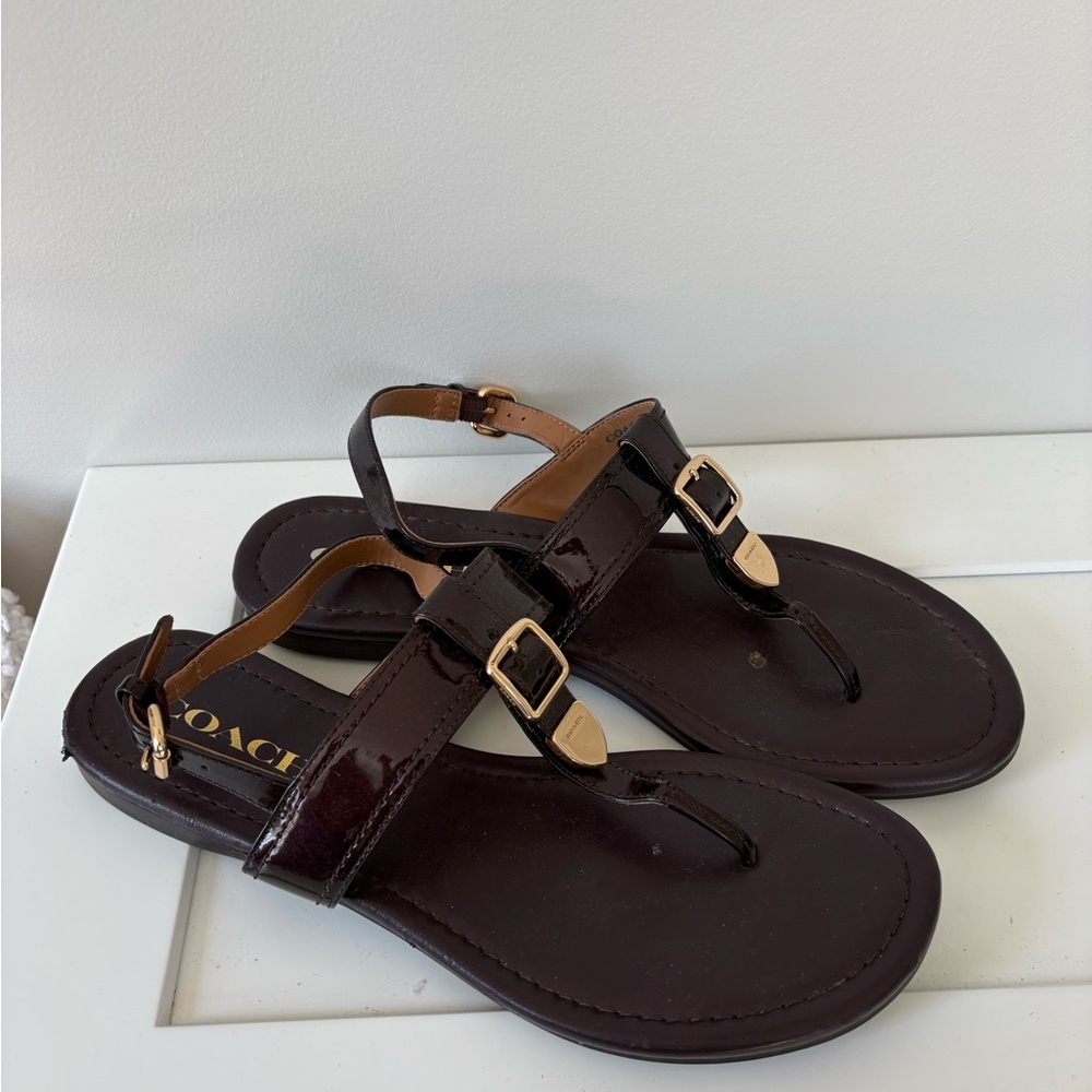 Coach Deep Purple Leather Sandals with Gold Accents- EXCELLENT CONDITION